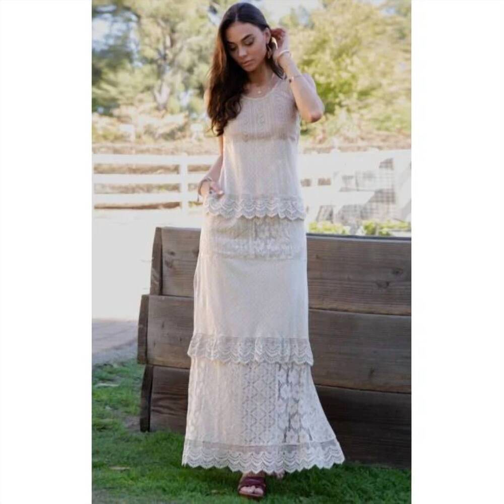 NEW YOUNG THREADS desert dream ranch lace maxi dress in latte